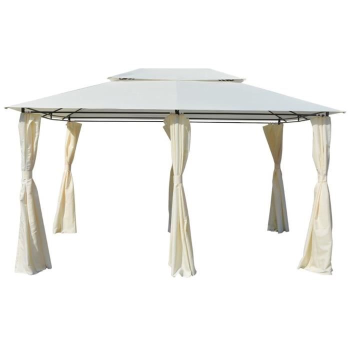 Tonnelle avec rideaux pavillon de jardin 4 x 3 m Blanc