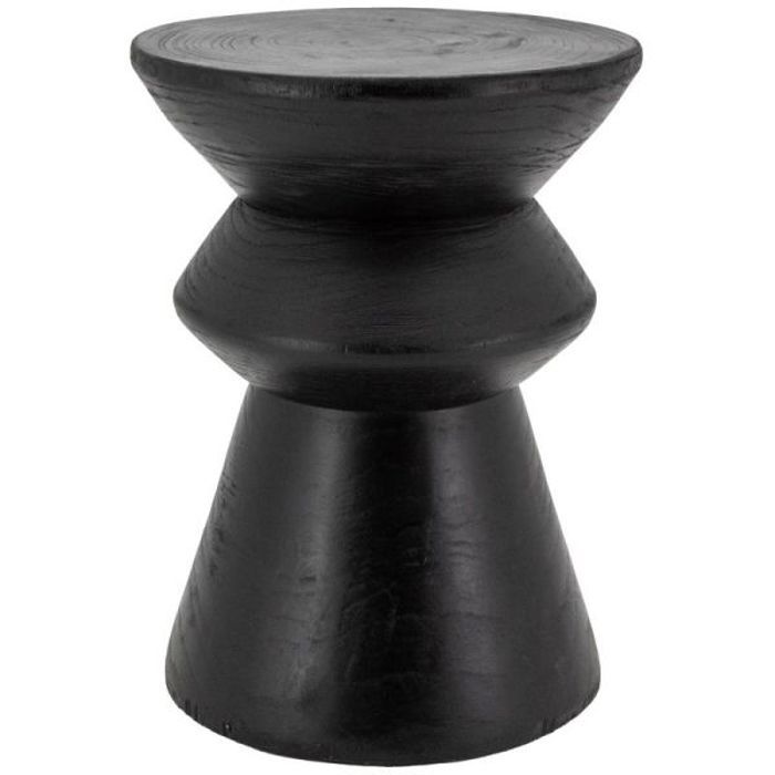 tabouret en paulownia pion teinté noir ø 30 x h 40 cm - chevet - table d'appoint