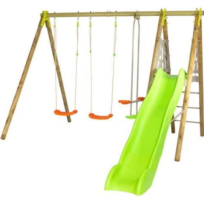 Portique, balançoire et toboggan enfant Bois Métal Suli 2,30 m