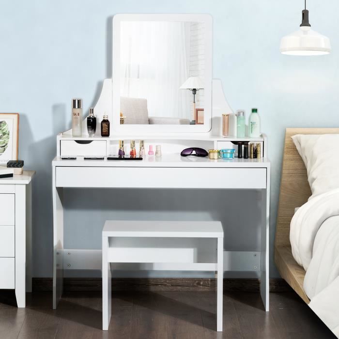 Coiffeuse Moderne En Mdf Avec Miroir Table De Maquillage Moderne Avec 5 Tiroirs Et Un Tabouret Our Chambre Dressing Blanche Achat Vente Coiffeuse Table De Maquillage Soldes Sur Cdiscount