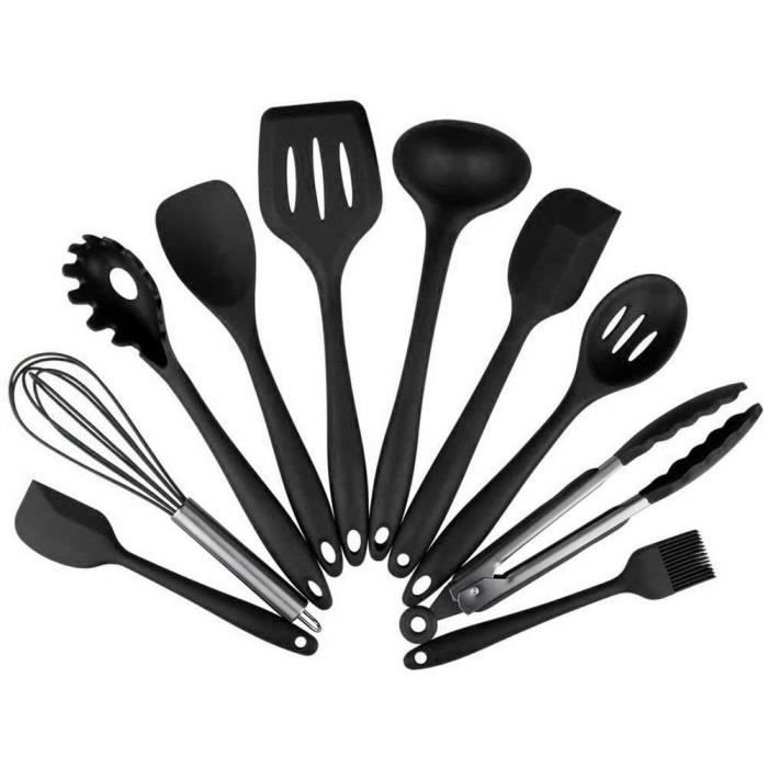 Lot de 10 ustensiles de Cuisine en Silicone - Résistants à la Chaleur Pinces de Cuisine antiadhésives, Fouet, Spatule Pinceau à A362