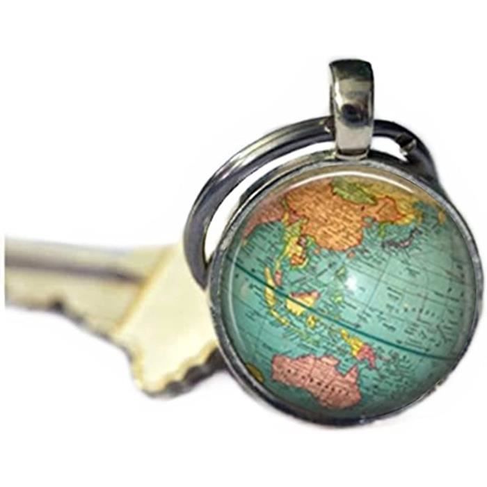 Porte-Clés Carte Du Monde Avec Globe Terrestre, Cadeau Aventurier[H2716