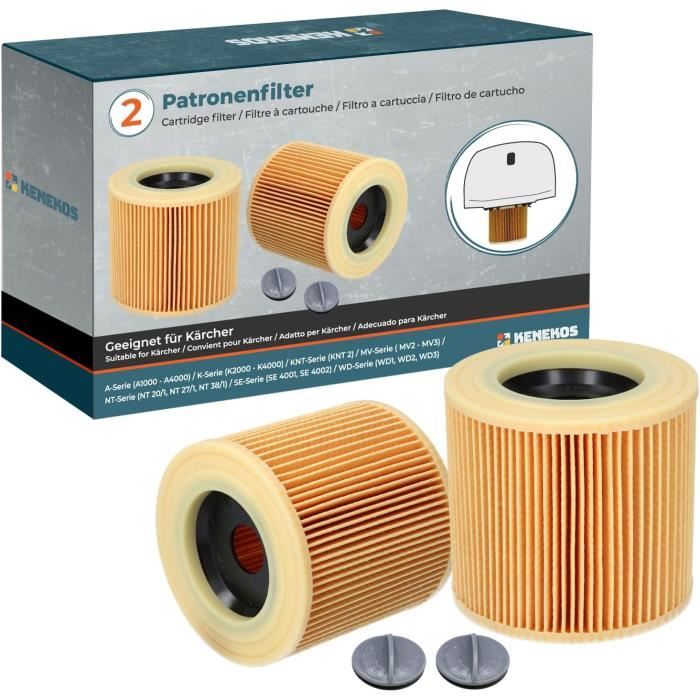 Lot de 2 filtres pour aspirateur Kärcher WD2, WD3, MV3, A, K, SE