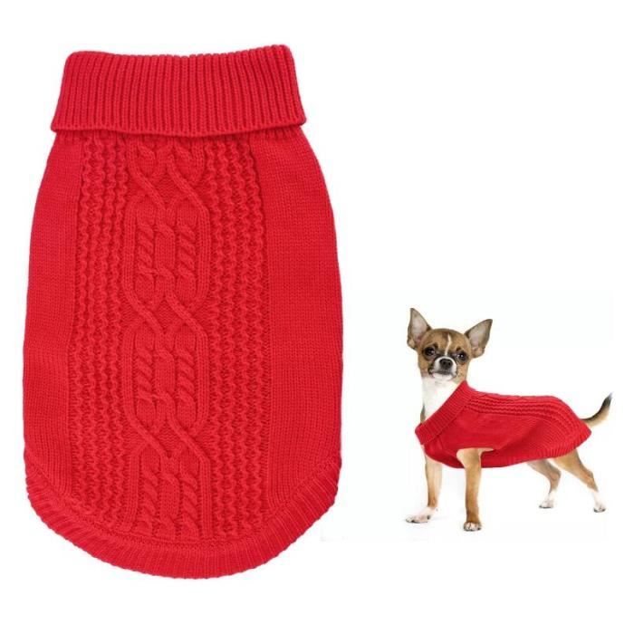 Pull pour chien - Mahua - Col roulé - Acrylique - Taille M - Rouge