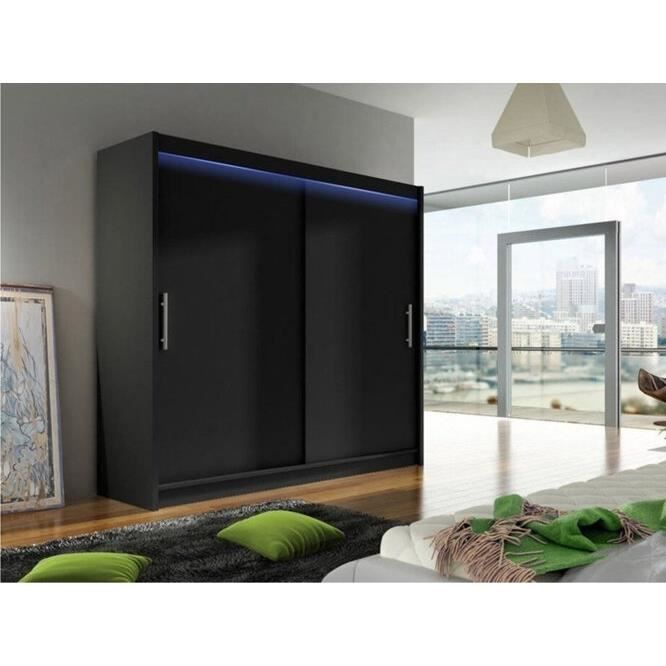 Armoire - Armoire Atlanta 100 84068 - Mobilier1.fr - Noir - Black - Glissement - LED 180x215x58cm