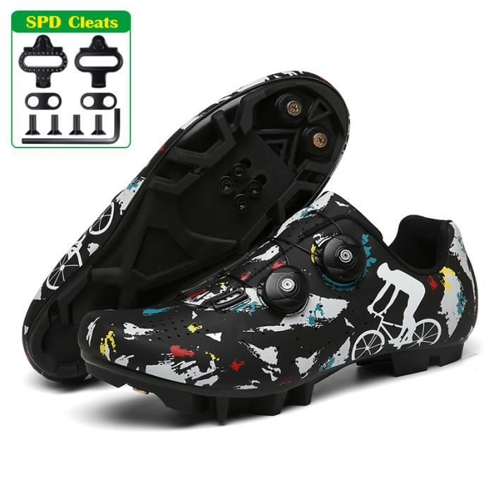 Hixingo Chaussures de Cyclisme pour Hommes Femmes, Chaussures D'équitation sur Route et Montagne, Classic Respirantes Crampons Semelle Dure Chaussures de Vélo Compatibles avec SPD
