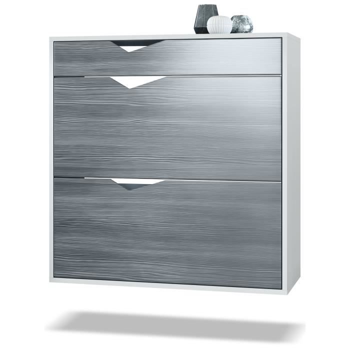 Vladon Meuble à chaussures Kolmio 85 x 87 x 33 cm corps en blanc mat façades en Avola-Anthracite Vladon Meuble à chaussures Kolmio 85 x 87 x 33 cm corps en blanc mat façades en Avola-Anthracite