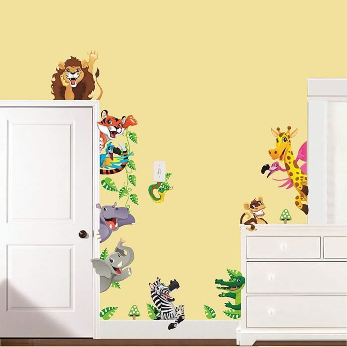 Stickers Adhesifs Enfants Sticker Autocollant Animaux De La Savane Decoration Murale Chambre Enfants 30 X 90 Cm Cdiscount Maison