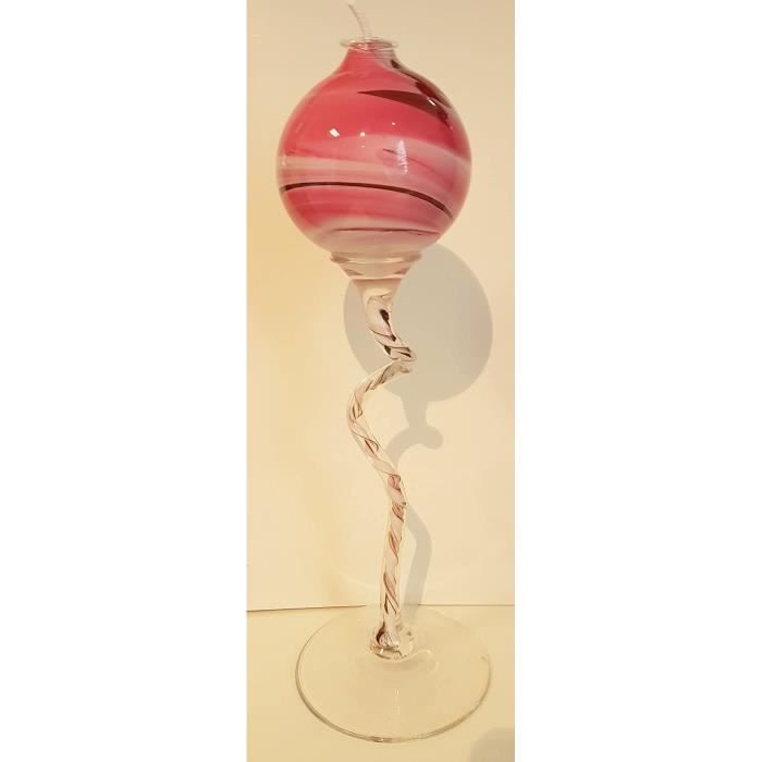 ANCIENNE LAMPE À pétrole bol en verre rose et pied en alu vintage EUR