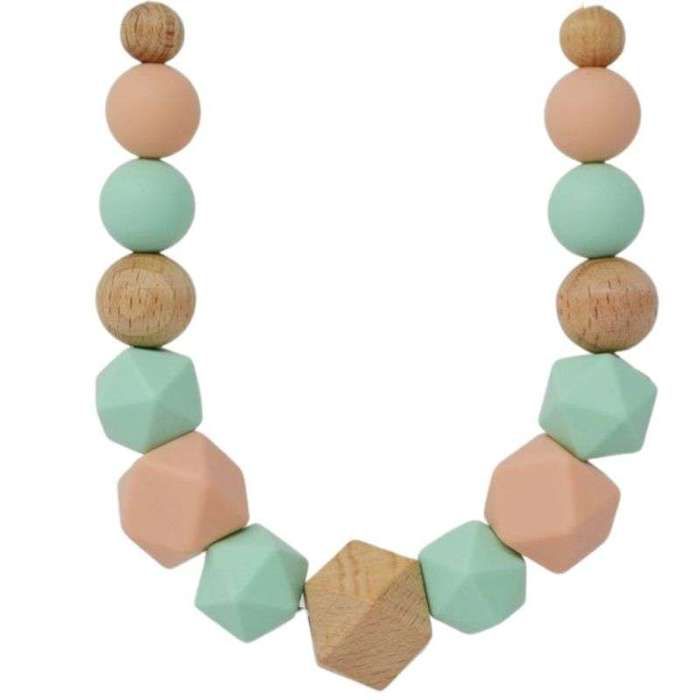 Collier d'allaitement / bijou de dentition et de portage - Vert et Rose - sans BPA ni phtalates - certifié en laboratoire français