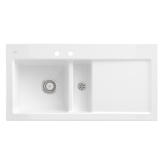 Evier 1 bac et demi avec egouttoir a droite VILLEROY ET BOCH Subway Pure 60 100 x 51 cm sans vidage