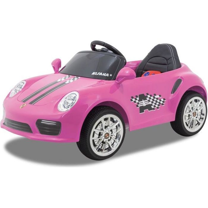 Kijana Porsche Style Voiture électrique Enfant,3 jusqu'a 6 ans, 12V Moteur, MP3, Sieges en Cuir, Lumieres, Avec Télécommande, Rose