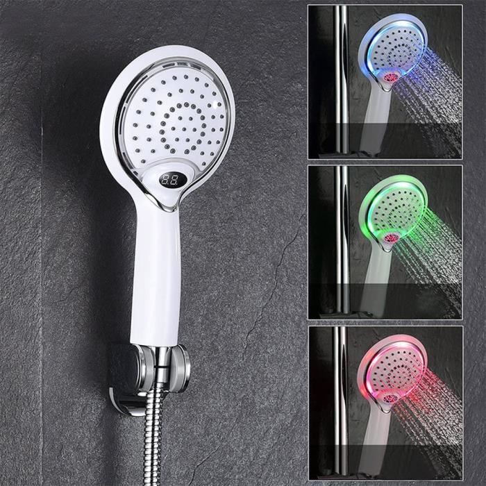 GOECO Pomme De Douche à LED, Douchette à LED à 3 Couleurs, Douchette à Température Contrôlée