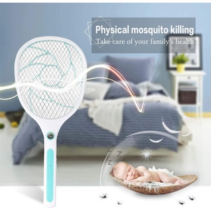 Raquette Électrique Anti Moustiques Rechargeable 3 En 1 Avec Lampe UV - Intérieur Extérieur