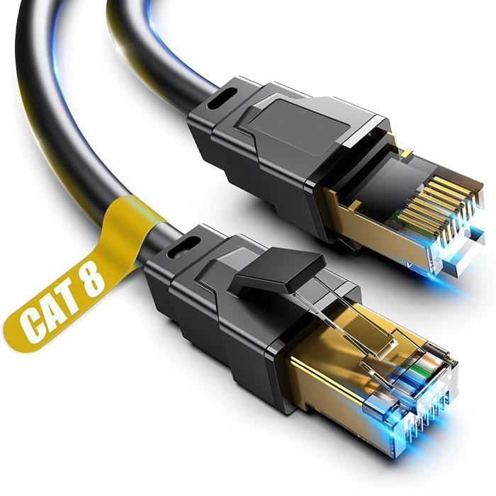 Cable ethernet Cat 7 Câble Ethernet 8m, Snowkids Haute Vitesse Réseau  10Gbit-s 600MHz Plat Tissage de Nylon Patch C28 - Cdiscount Informatique