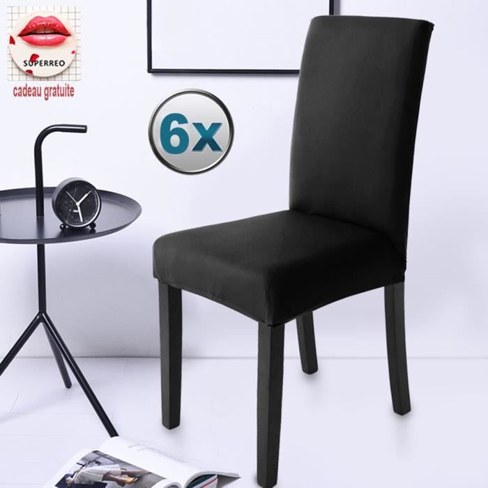 Housse de Chaise Noir 6 pièces Stretch Couverture de Chaise Extensible