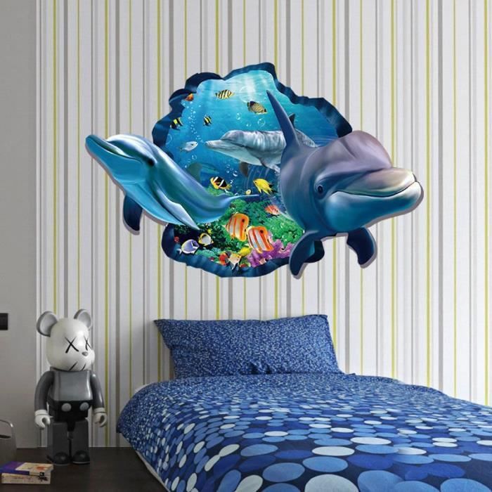 Sticker mural Autocollant 3D océan dauphin - Cdiscount Maison