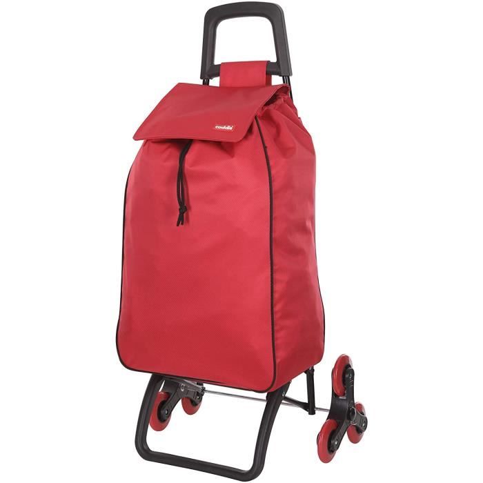 Caddie Samba Poussette de marche Chariot de course Pliable 6 Roues 50 Litres Sac impermeable lavable couleur Rouge