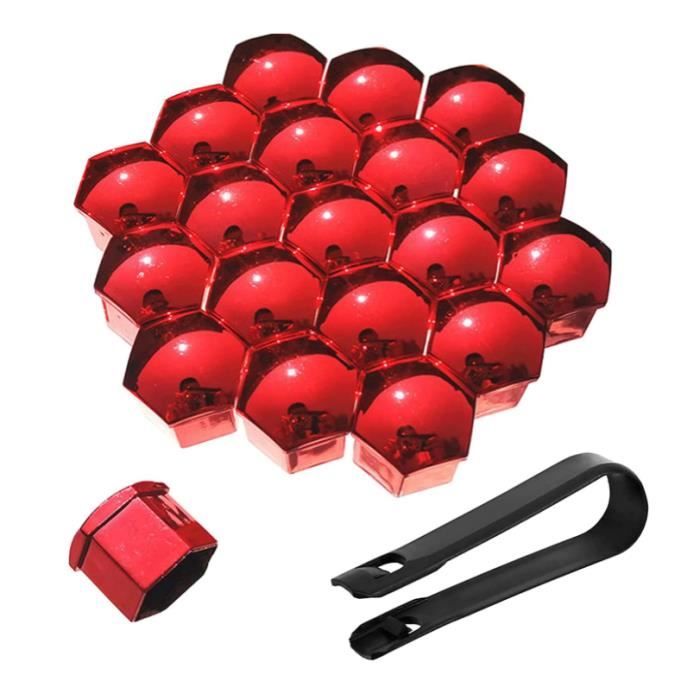 20x écrou de cache de roue de voiture, cache de protection d'écrou de roue hexagonal, avec outil de démontage (rouge -17 mm)