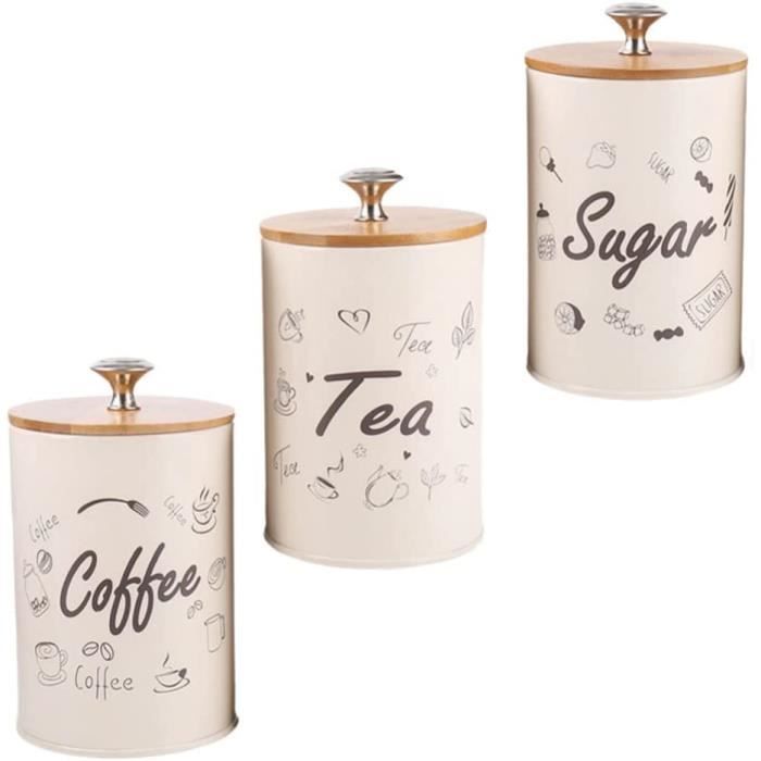 3Pcs Bidon Cuisine Boite a Sucre Gateaux Metal Pots en Métal Rustique Vintage Ferme Conteneur pour Farine Sucre Café Thé