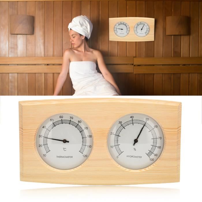 Thermomètre hygromètre en bois de haute qualité pour salle de sauna Type de  pointeur à double cadran Température Humidité En S JP012