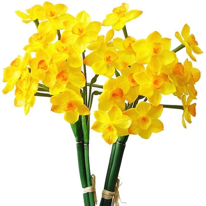 FLEUR-PLANTE ARTIFICIELLE - FLEUR SECHEE FunPa Fleurs Artificielles Jaune,  2 Pcs Jonquille Artificielle Bouquet de Fleurs Artifi215 - Cdiscount Maison