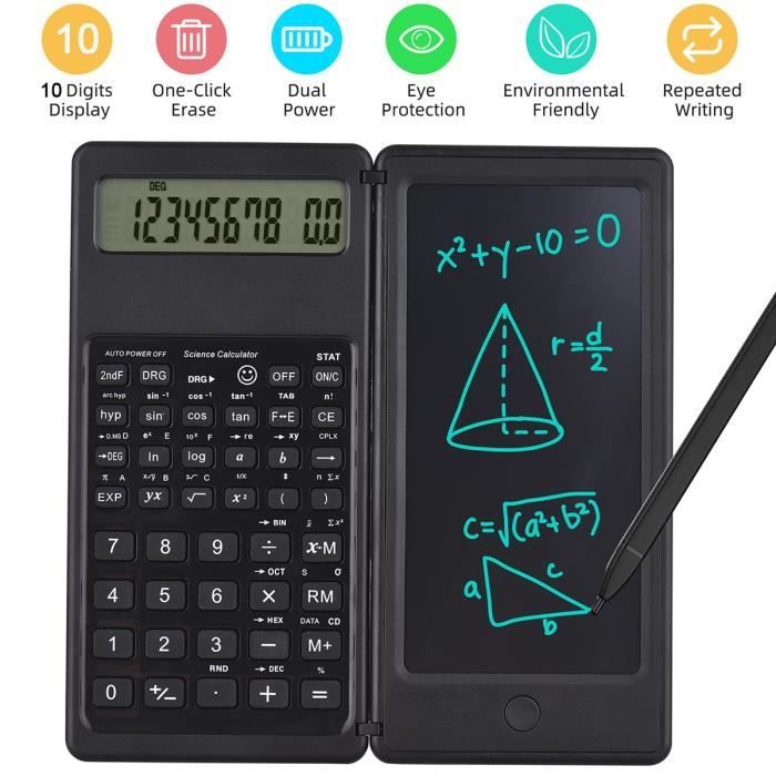 Calculatrice Scientifique OFFCUP Avec Ecran Écriture Effaçable - 240 Fonctions - Pliable Pour Bureau, École Ou Ingénieur