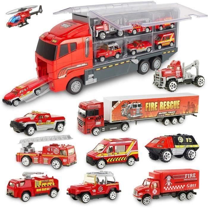 Matchbox Transporteur De Véhicules De Secours – Camion De Pompier Et 8 Accessoires, Capacité 16 Voitures, Jouet Enfant Dès 3 Ans (GWM23)