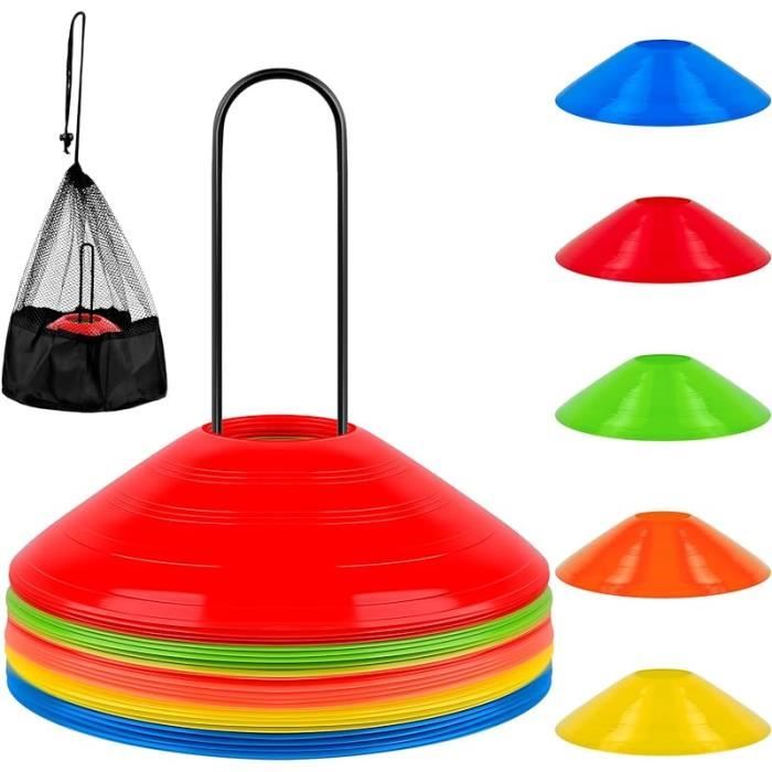 Lot De 50 Cônes D'Entraînement Sportif Robin Goods - 5 Couleurs Vives, PVC Souple, Pour Football, Athlétisme Accessoire Sportif Terrain
