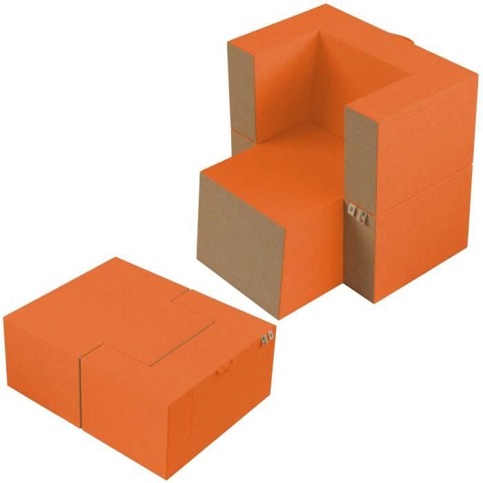 canapé fauteuil pouf praticha en mousse sofa avec repose-pieds 1 places tissu dehoussable et lavable couleur orange