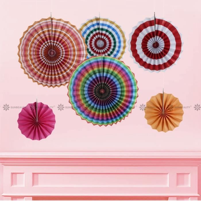 Set de 6 Rainbow Paper Fan Rosettes Backdrop Paper Pinwheel Garland