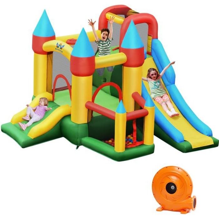 Costway Chateau Gonflable Pour Enfants 3 10 Ans Avec Souffleur 610w 2 Toboggans Aire De Saut Balles A Piscine Panier De Basketball Cdiscount Jeux Jouets