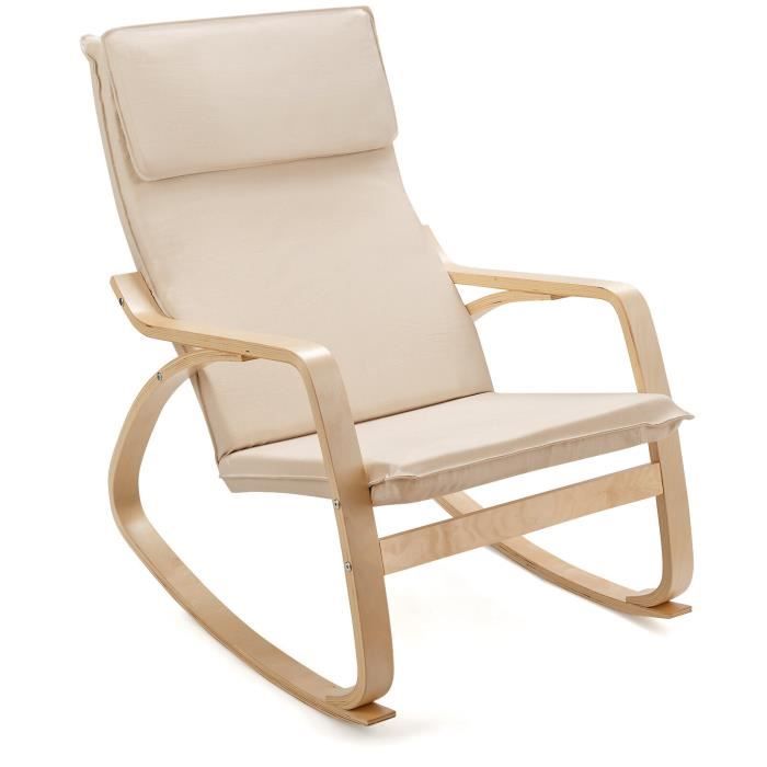 fauteuil à bascule en bois courbé - costway - ergonomique avec coussin amovible - beige
