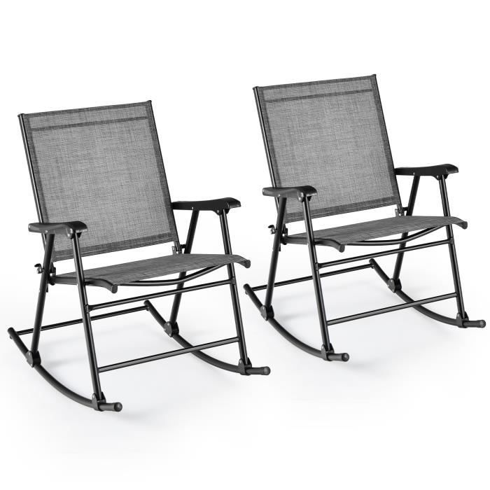 COSTWAY Lot de 2 Chaises Fauteuils à Bascule de Jardin Pliables en Textilène - Cadre en Métal Boucle de Fixation - Charge 150KG COSTWAY Lot de 2 Chaises Fauteuils à Bascule de Jardin Pliables en Textilène - Cadre en Métal Boucle de Fixation - Charge 150KG
