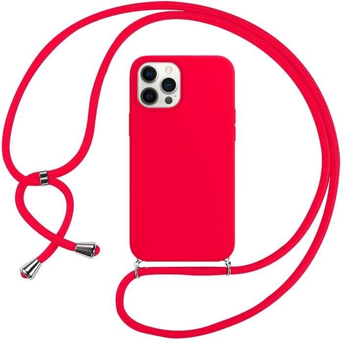 Coque Collier Cordon Pour iPhone 12 Pro Max (6.7) Rouge Silicone Souple  Anti-Choc Couleur Unie - Cdiscount Téléphonie