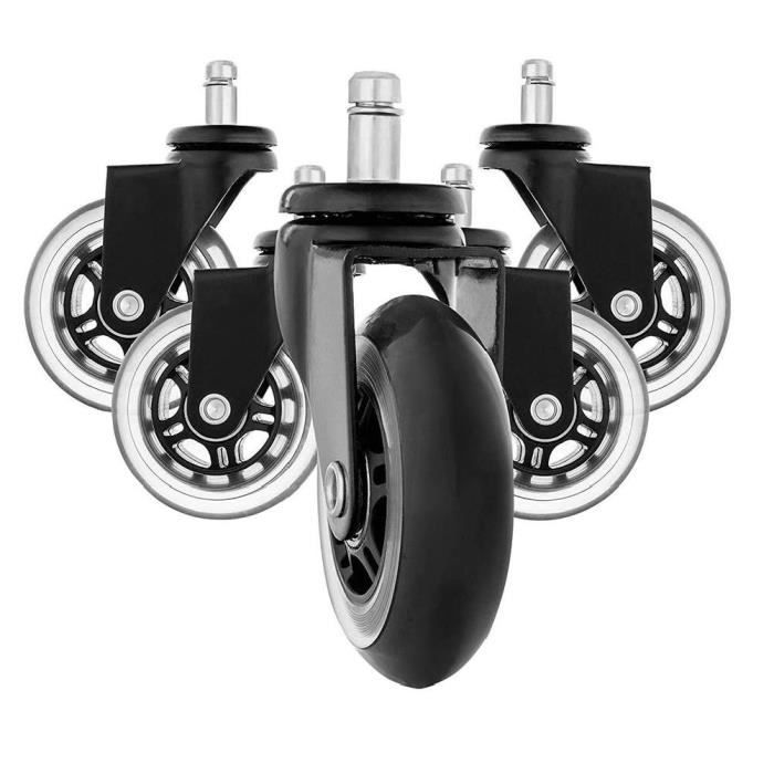2 Roulettes Pivotantes De Remplacement Pour Chaise De Bureau - Noir, Plastique, Diamètre 50 Mm, Charge 40 Kg