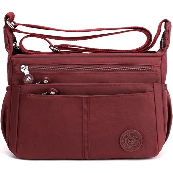 Sac a Bandouliere Femme Leger Nylon Impermeable Sacs D epaule Sacoche Multifonctionnel Rouge