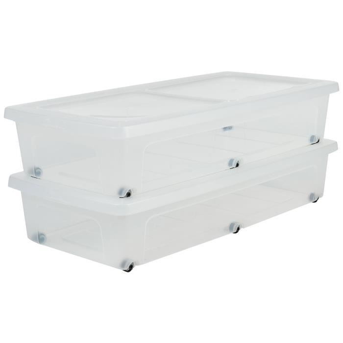 iris ohyama lot de 2 boîtes de rangement sous lit modular clear box mcb-ub - plastique - 35 l - 80 x 40 x 16 cm - transparent