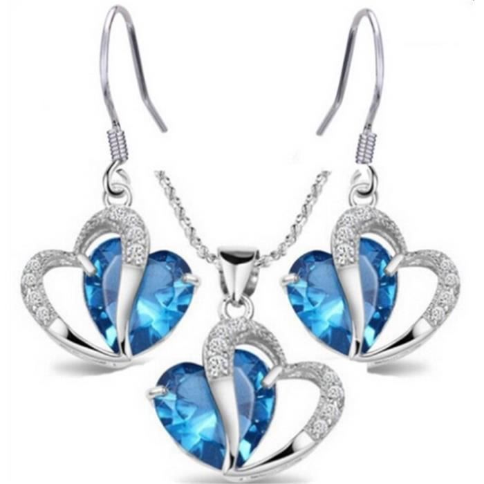 Parure Bijoux Goutte d’Eau et Fleur Cristal Swarovski elements Blanc