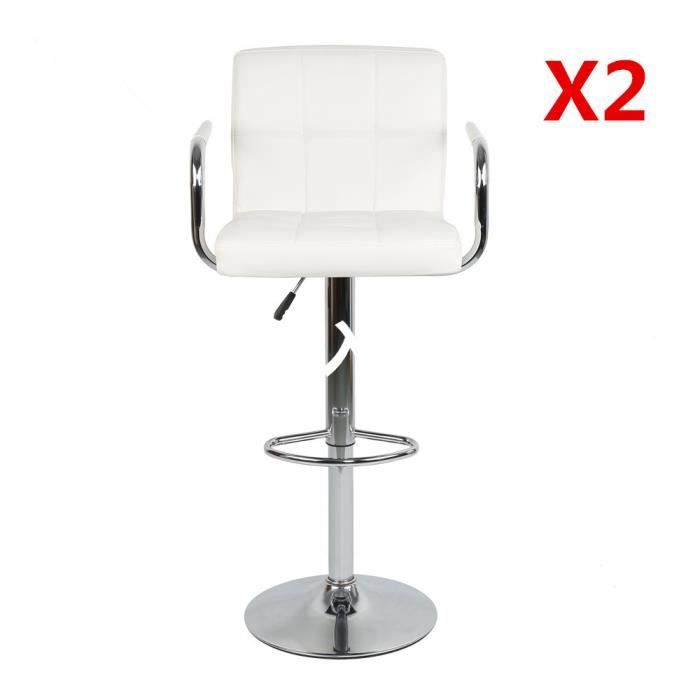 KEDIA. Lot de 2 tabourets de Bar Hauteur réglable Chaise de Cuisine pivotante avec accoudoirs Dossier et Repose-Pieds