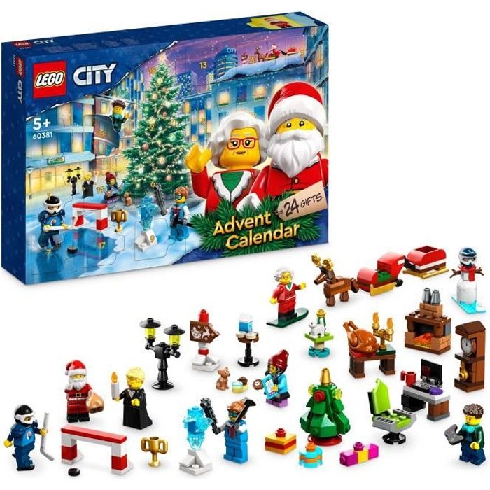 lego® city 60381 calendrier de l'avent 2023 - lego - 24 cadeaux dont figurines du père noël et du renne