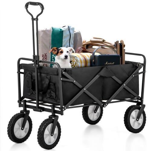 Chariot De Jardin Pliable Sillar - 100 Litres, Charge Jusqu'à 80 Kg - 4 Roues PVC, Tissu Imperméable - Poignée Extensible Et Poches à Boissons - 3