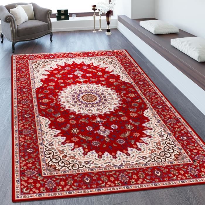 Tapis d'ORIENT Sultan, Rouge, Antidérapant et Lavable en machine, 120x180cm