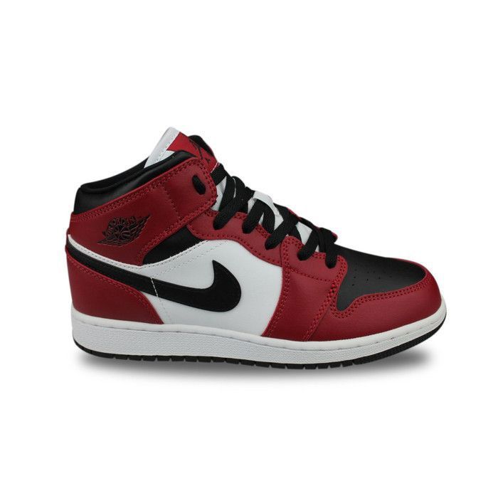 Basket Air Jordan 1 Mid Chicago Black Toe Gs 554725 069 Enfant Garcon Noir Cdiscount Sport