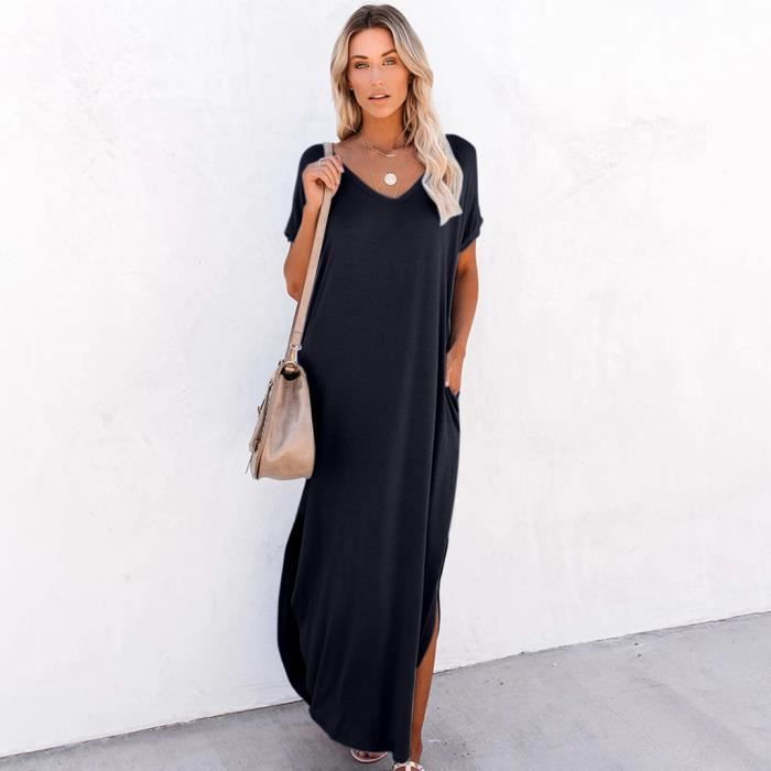 Vetements Robe De Cocktail D Ete Decontractee Boheme Pour Femmes Couleur Unie Plage Marine Marine Achat Vente Robe De Plage Cdiscount
