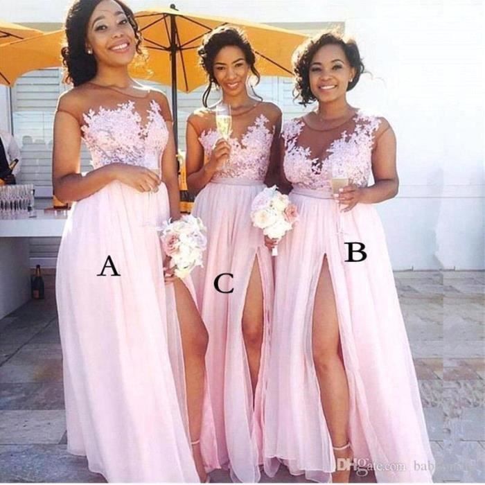 Robe De soiree De forme trapeze elegante robe longue avec des Appliques en dentelle fente laterale personnalisee 2019 Blanc Cdiscount Pret a Porter