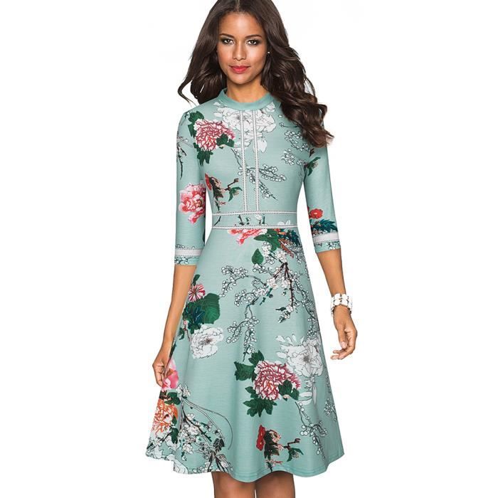 Robe Droite Vintage – Gris Bleuâtre – Taille 44/46 – Coton Mixte – France