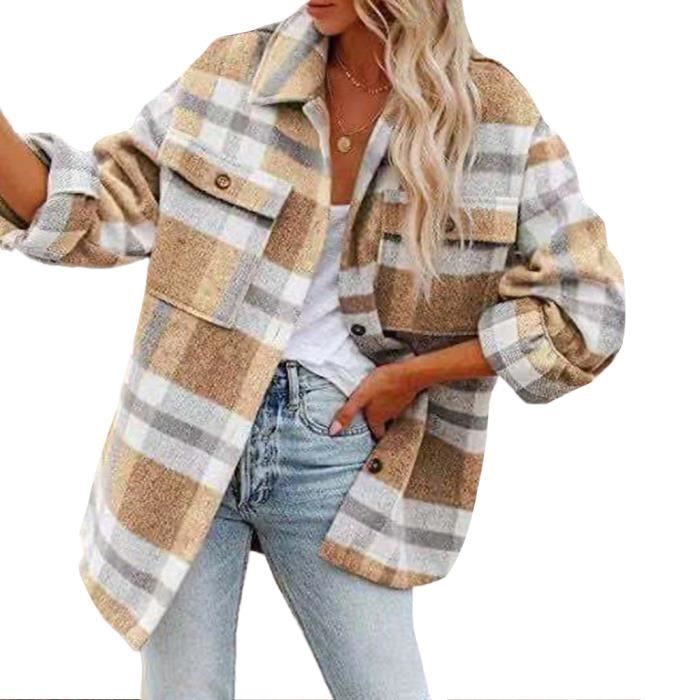 Femme Manteau a Carreaux Manteau B cheron Style Urbain Manteau