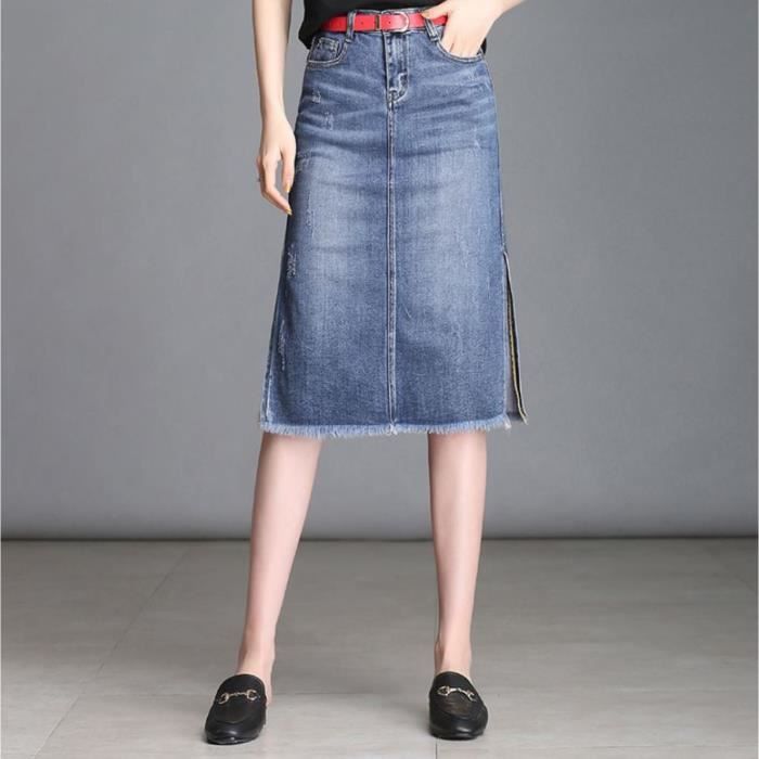 Jupe en Jean Evasee Bleu Delave Femme Ceinture et Fermeture Eclair Bleu Cdiscount Pret a Porter