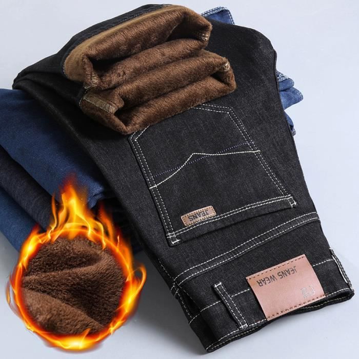 Pantalon Jean Polaire Homme - Coupe Droit Streetwear - Taille Grande - Noir - Neuf Avec Étiquettes